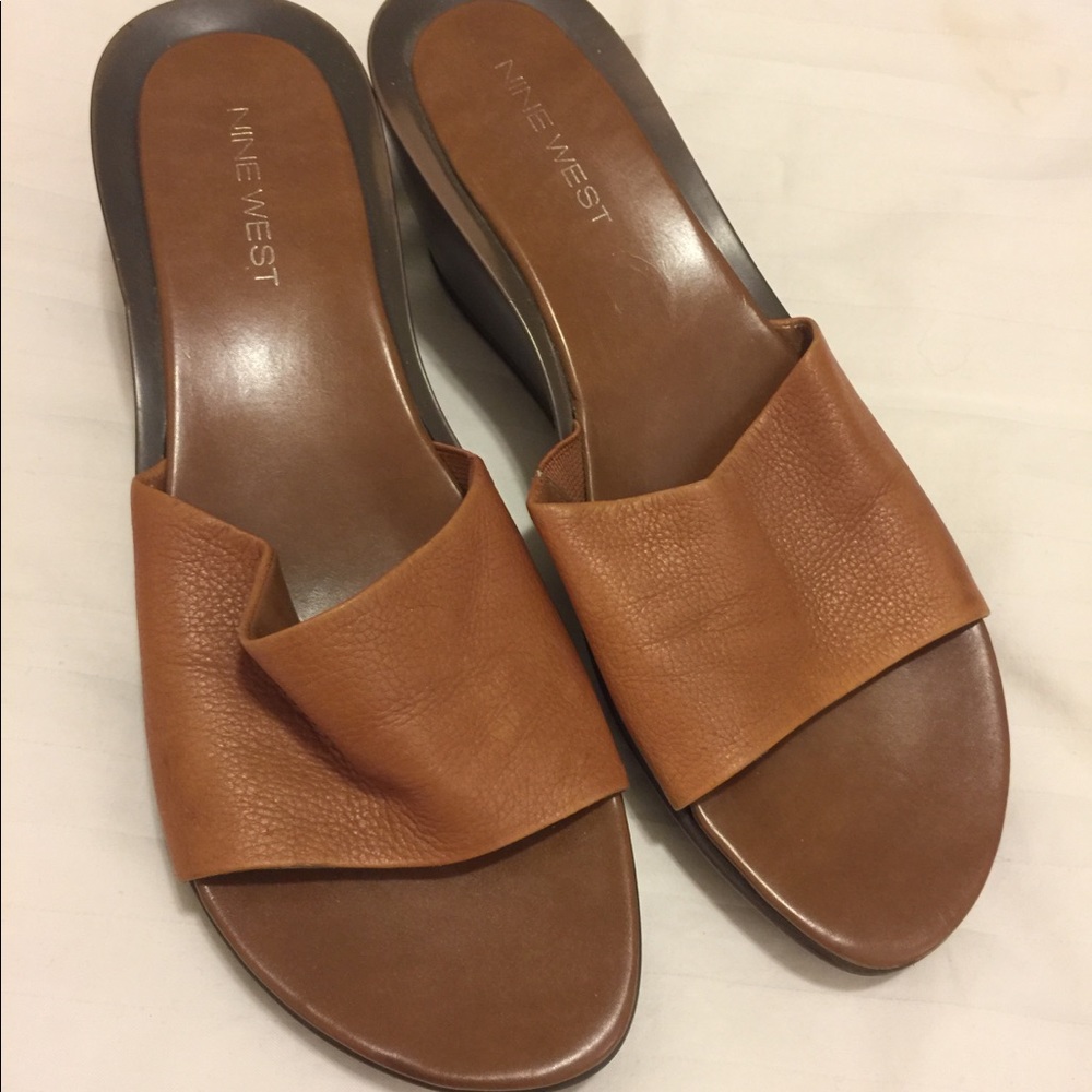 Nine West Leather Wedge Slide Sandals